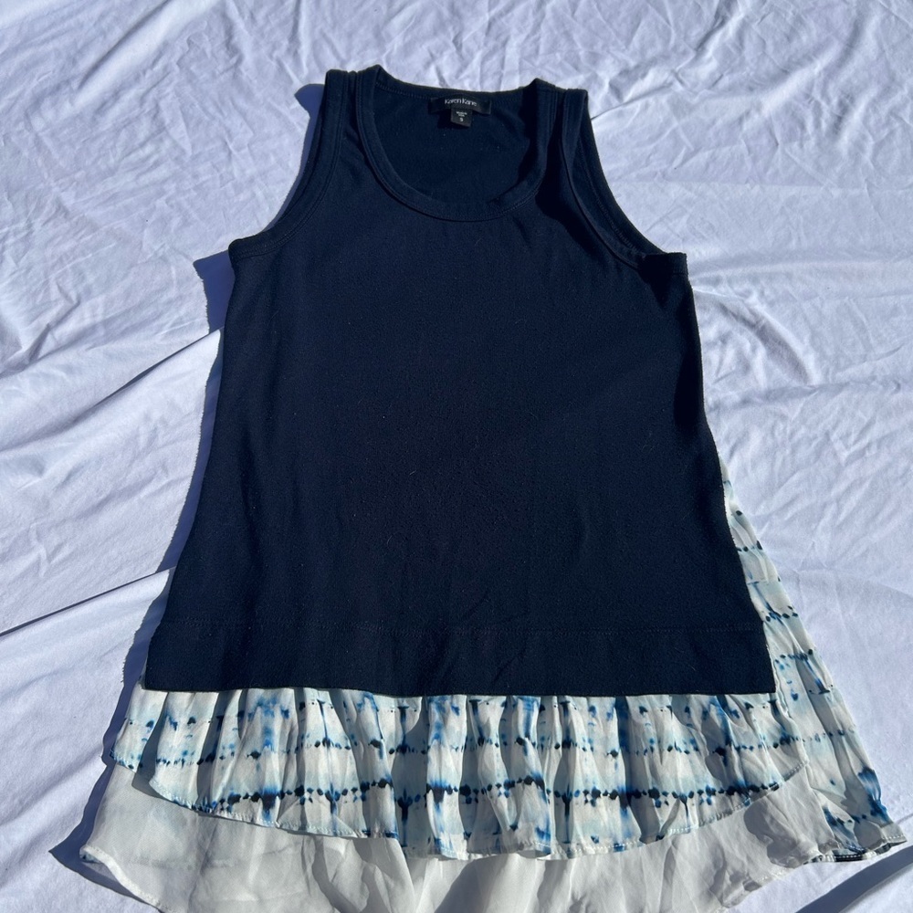 Karen Kane Navy Knit Tank with White & Blue Tie-Dye Tiered Hem size small 0087